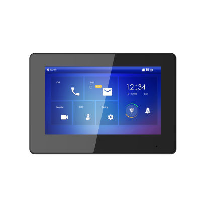 TURM IP Video Türsprechanlage 7" LCD Touchscreen Hybrid Monitor Innenstation 2Draht + PoE schwarz